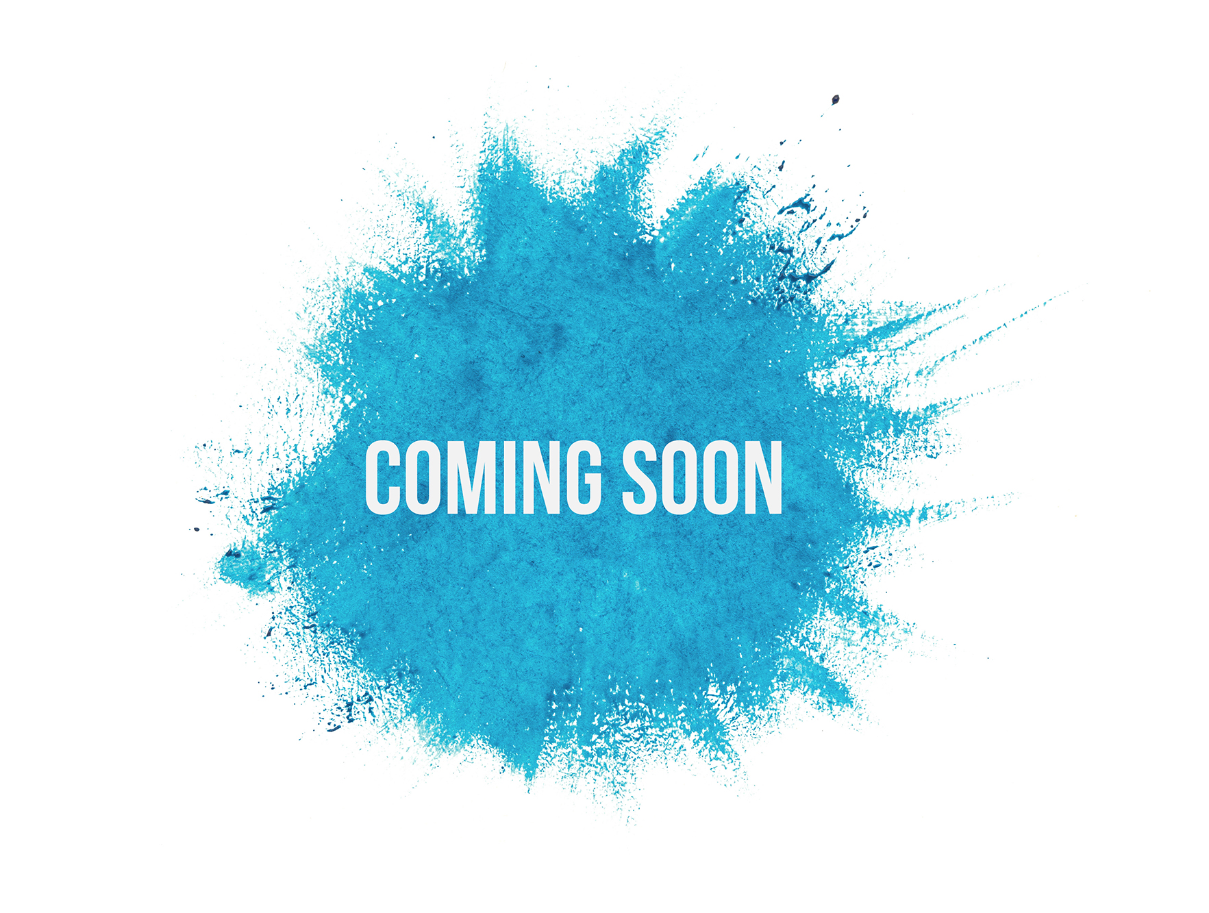 Coming soon on blue paint background, isolated on white. Adverti